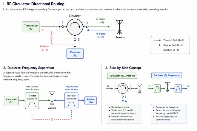 RF Circulator vs Duplexer principle diagram