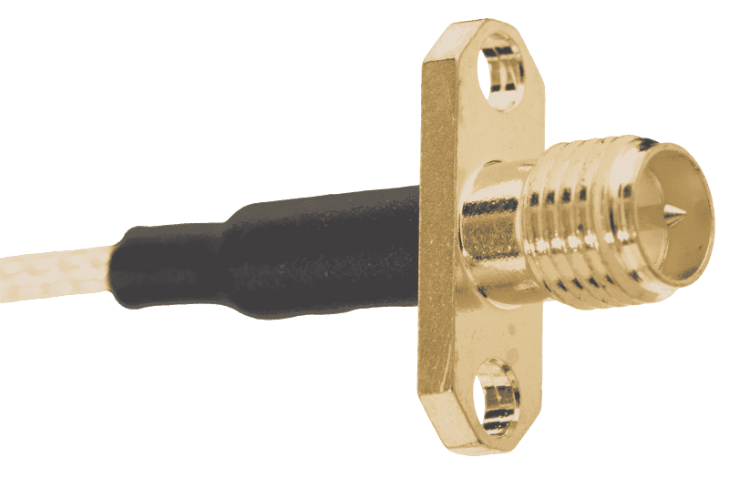 Gold-plated RF connector with coaxial cable used in microwave hardware