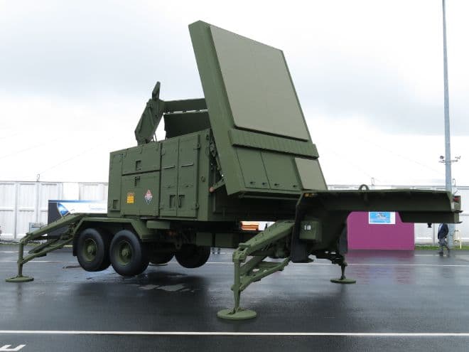 Photo of an AESA radar prototype array mounted on a mobile platform