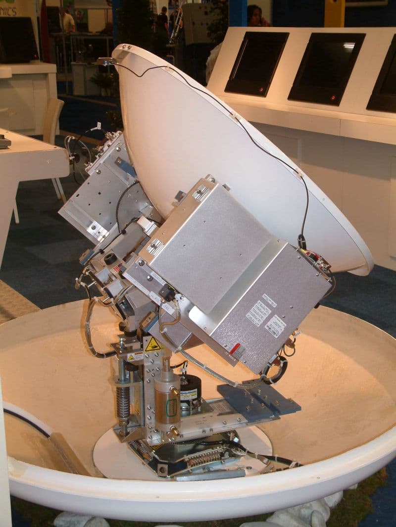 Satellite dish antenna illustrating high-power RF links in marine microwave systems