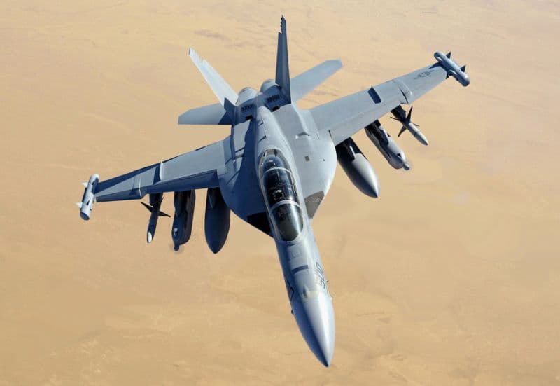 EA-18G Growler electronic warfare aircraft in flight