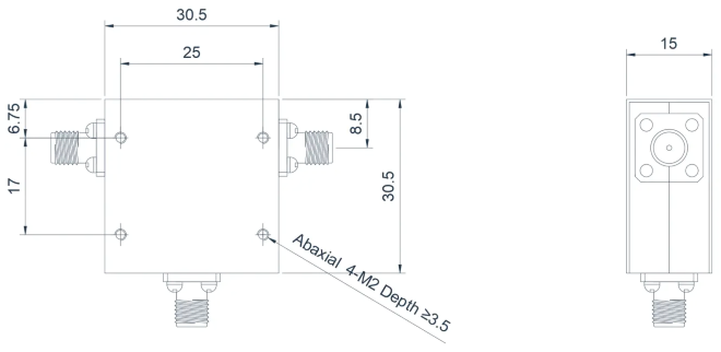 Mechanical drawing of a broadband coaxial circulator 