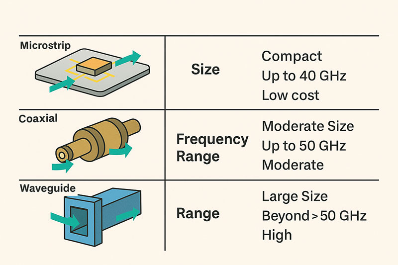 Comparison of Microstrip, Coaxial, and Waveguide isolators