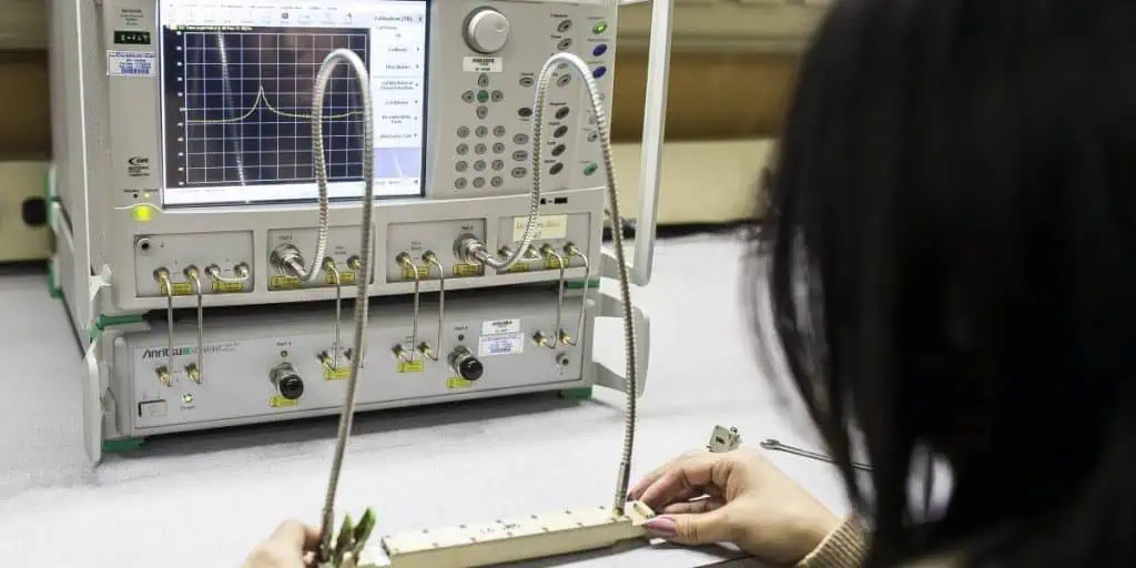 Engineer testing RF components and microwave systems
