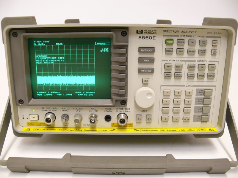 Spectrum analyzer on bench measuring RF