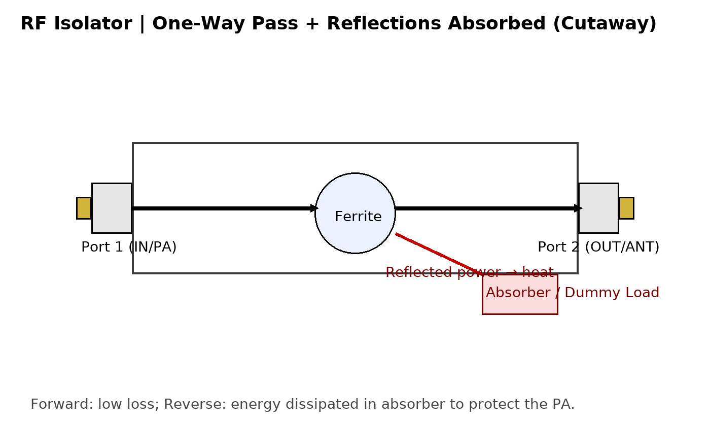 rf-isolator-ione-way-pass-reflections-absorbed