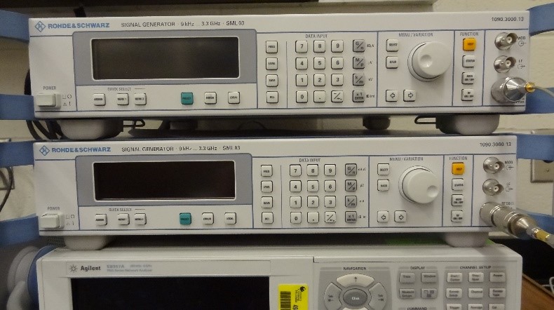 Close-up of RF measurement setup