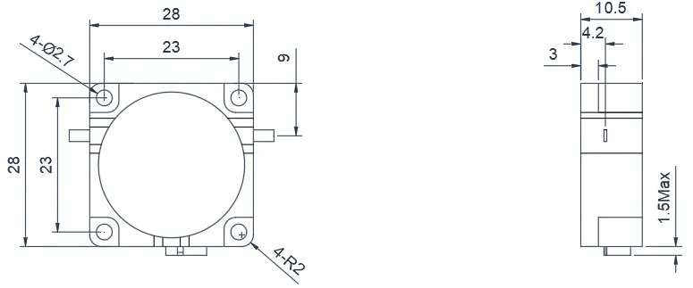 Outline drawing and mounting dimensions of a typical drop-in RF isolator