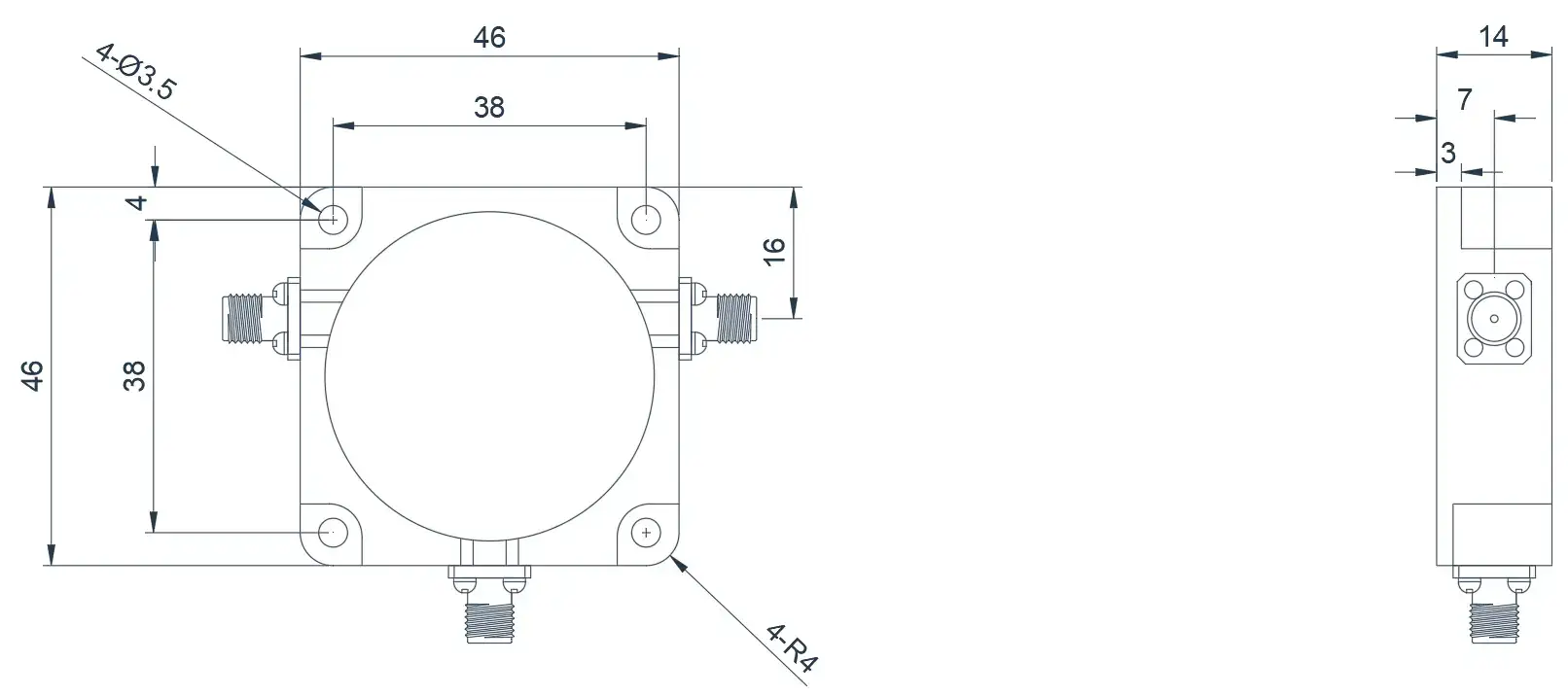 0.4~1.0GHz Tipik Koaksiyel Sirkülatör Görünümü