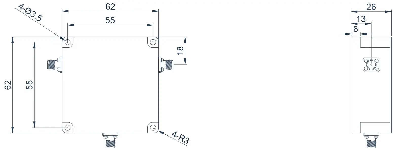 0.3~0.6GHz  Broadband Coaxial Circulator Appearance
