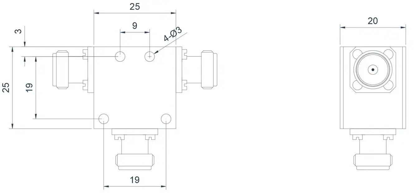 0.8~2.5GHz Tipik Koaksiyel Sirkülatör Görünümü