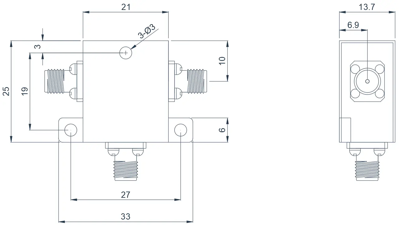 3.0~5.0GHz   Typical Coaxial Circulator Appearance