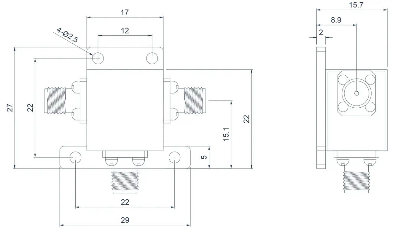 4.0~8.0GHz   Typical Coaxial Circulator Appearance