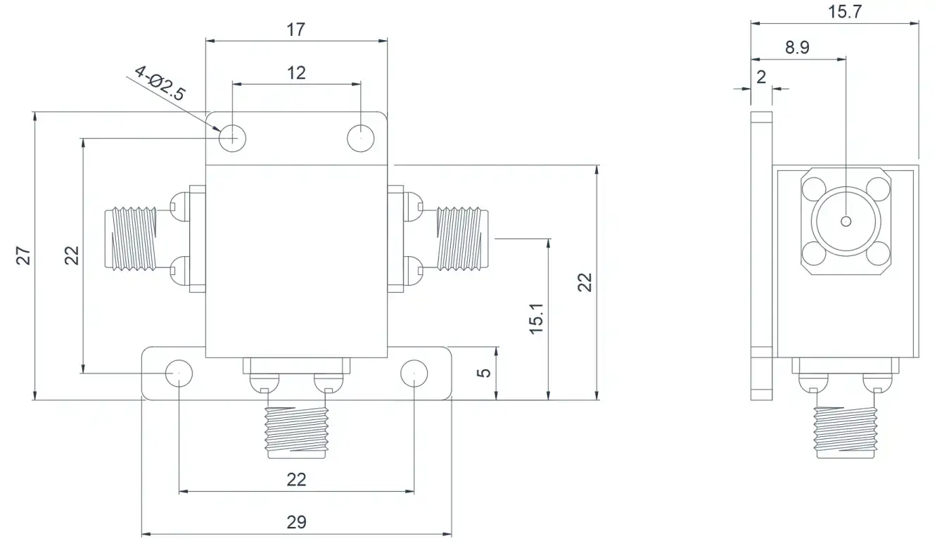 4.0~8.0GHz Tipik Koaksiyel Sirkülatör Görünümü