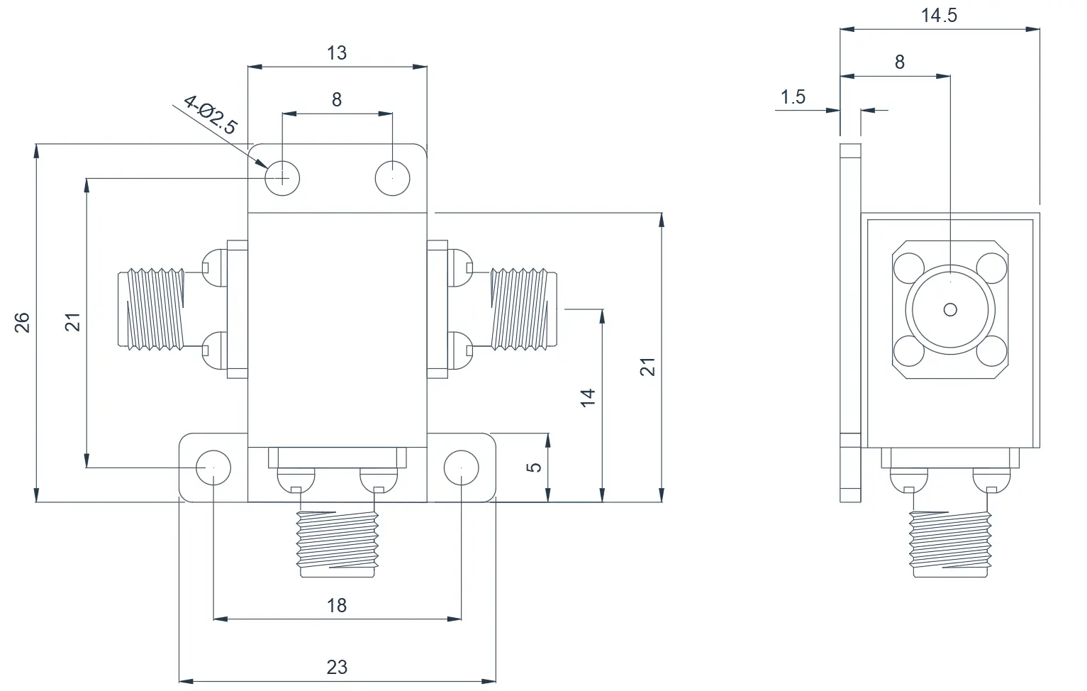 8.0~19.0GHz   Typical Coaxial Circulator Appearance