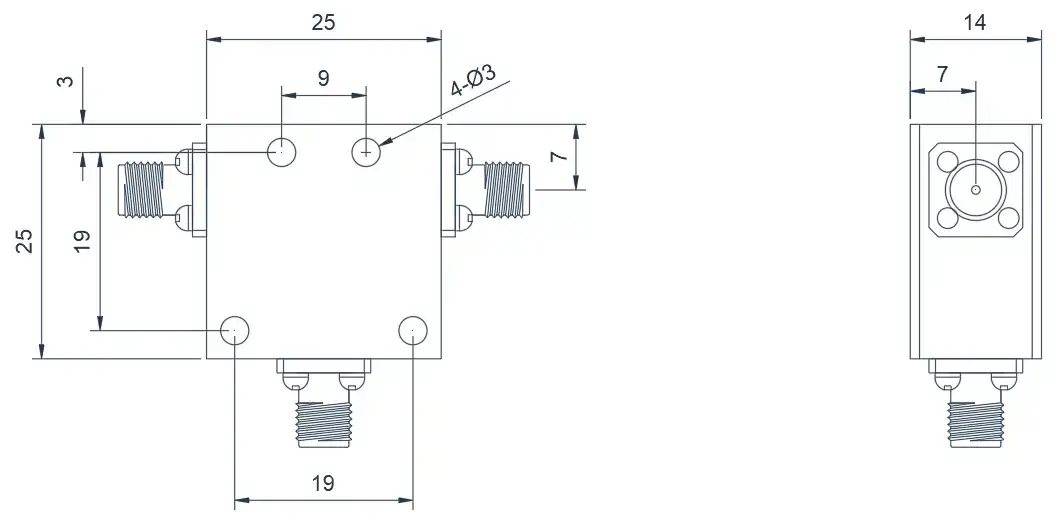 0.8~2.5GHz Tipik Koaksiyel Sirkülatör Görünümü