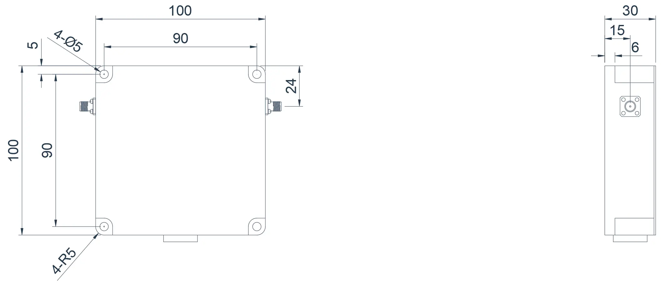 0.1~0.4GHz  Broadband Coaxial Isolator Appearance