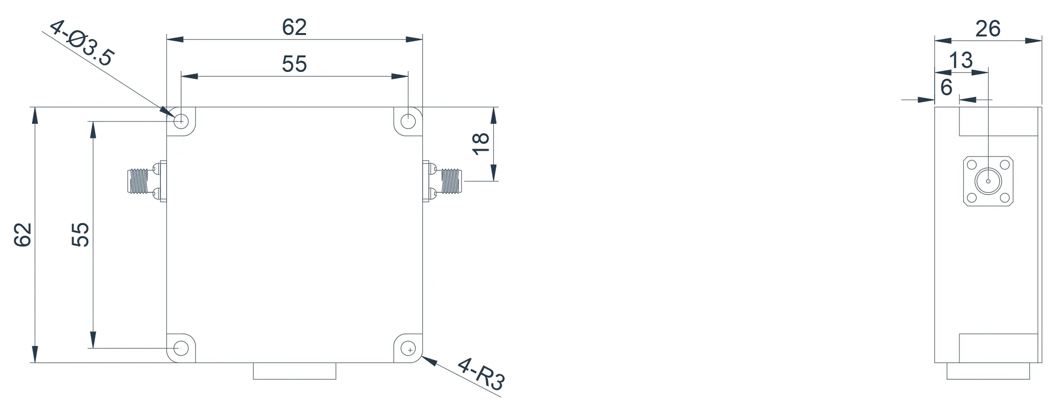 0.3~0.6GHz  Broadband Coaxial Isolator Appearance