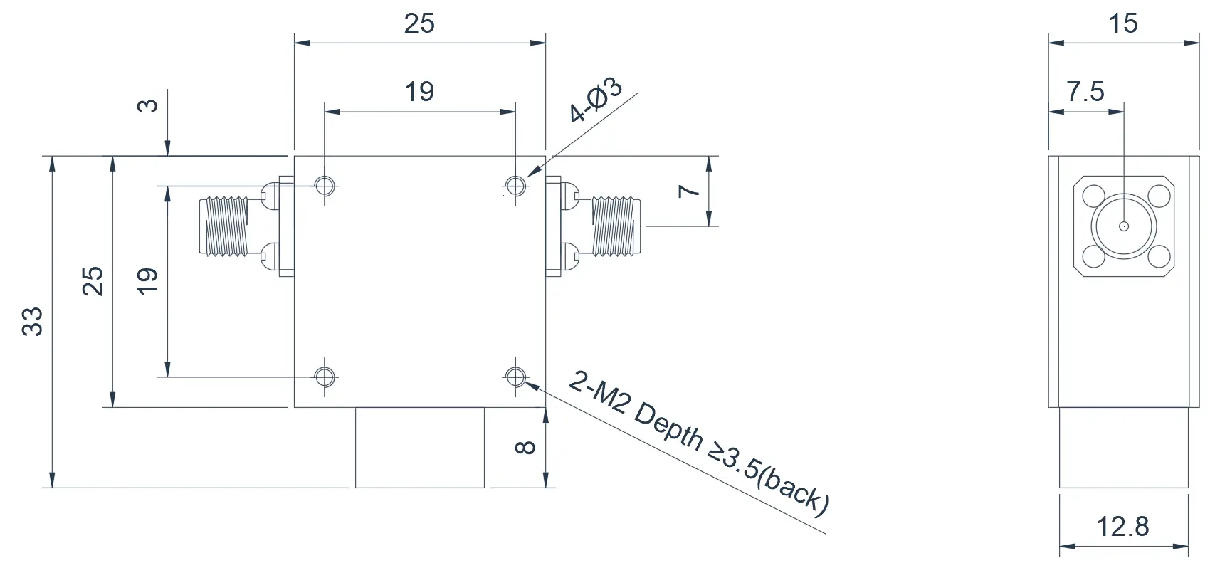 3.0~6.0GHz  Broadband Coaxial Isolator Appearance