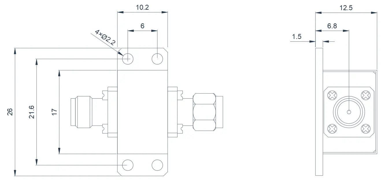 20.0~25.0GHz Typical Coaxial Isolator Appearance