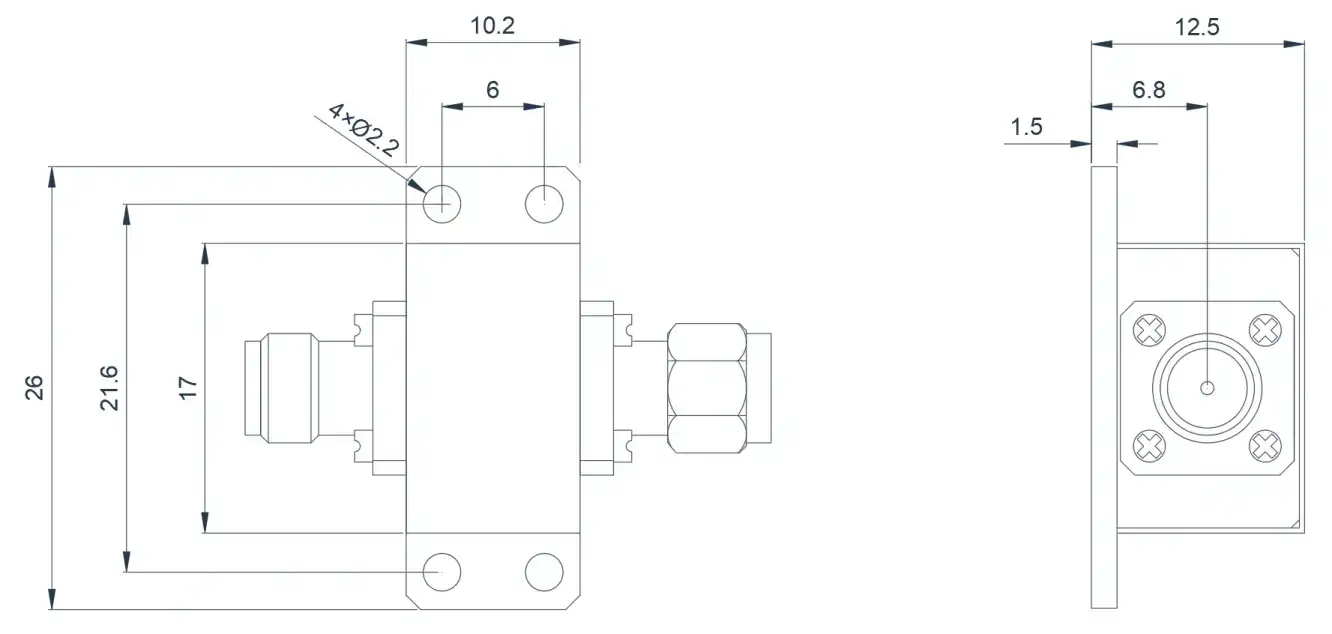 20.0~25.0GHz Tipik Koaksiyel İzolatör Görünümü