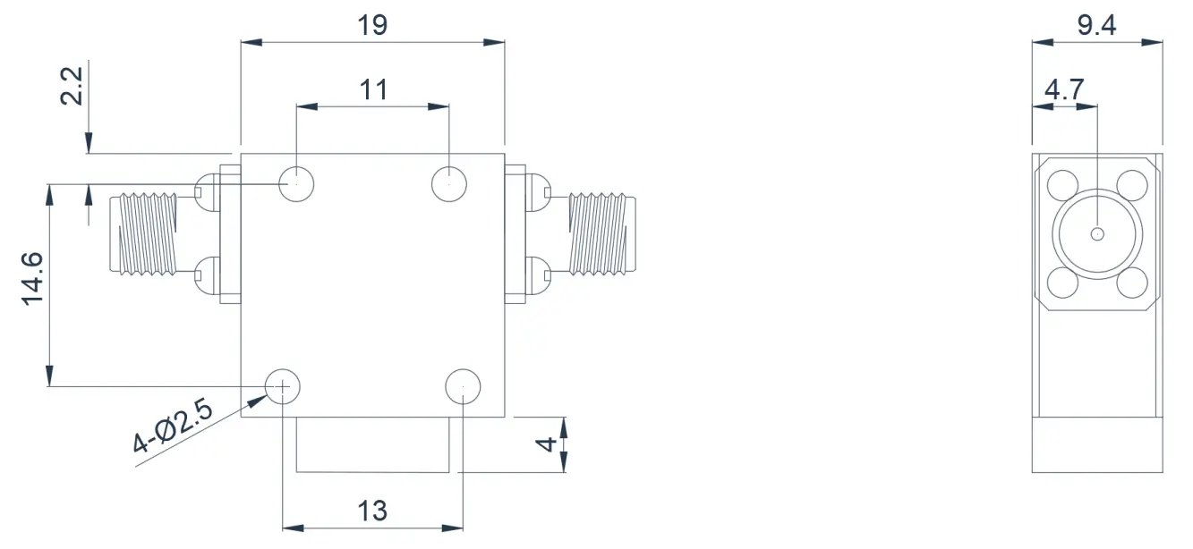 0.8~2.5GHz  Typical Coaxial Isolator Appearance