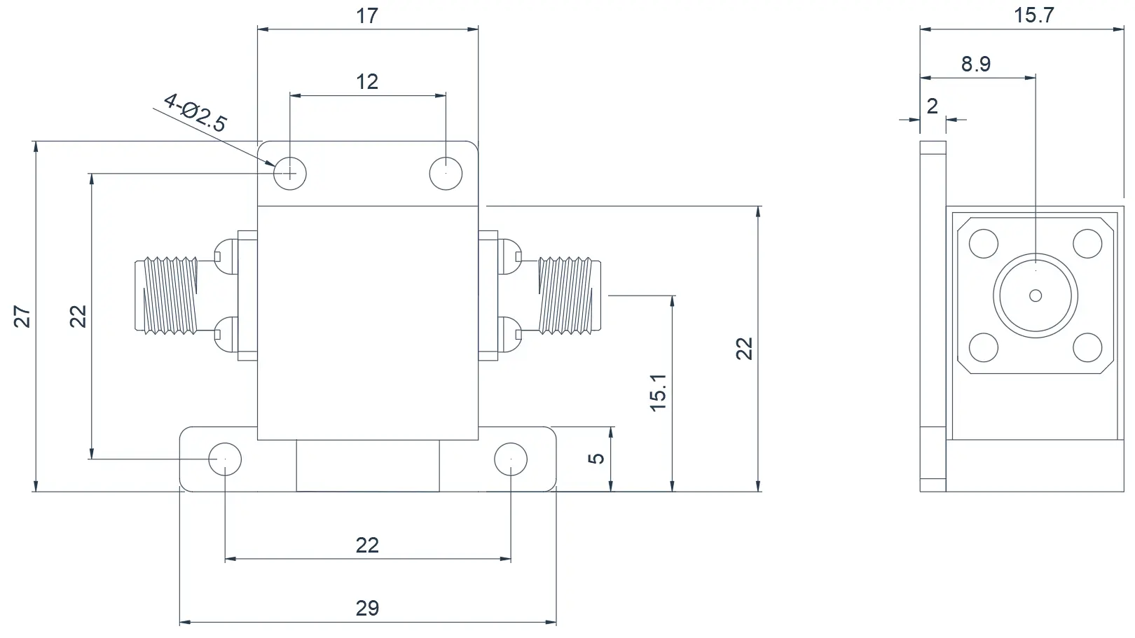 4.0~8.0GHz  Typical Coaxial Isolator Appearance