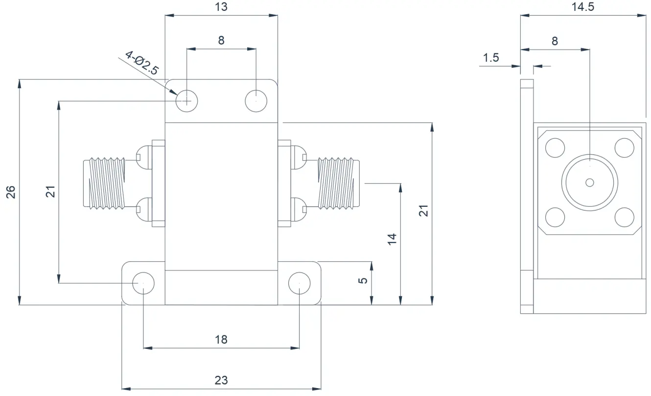 8.0~19.0GHz  Typical Coaxial Isolator Appearance