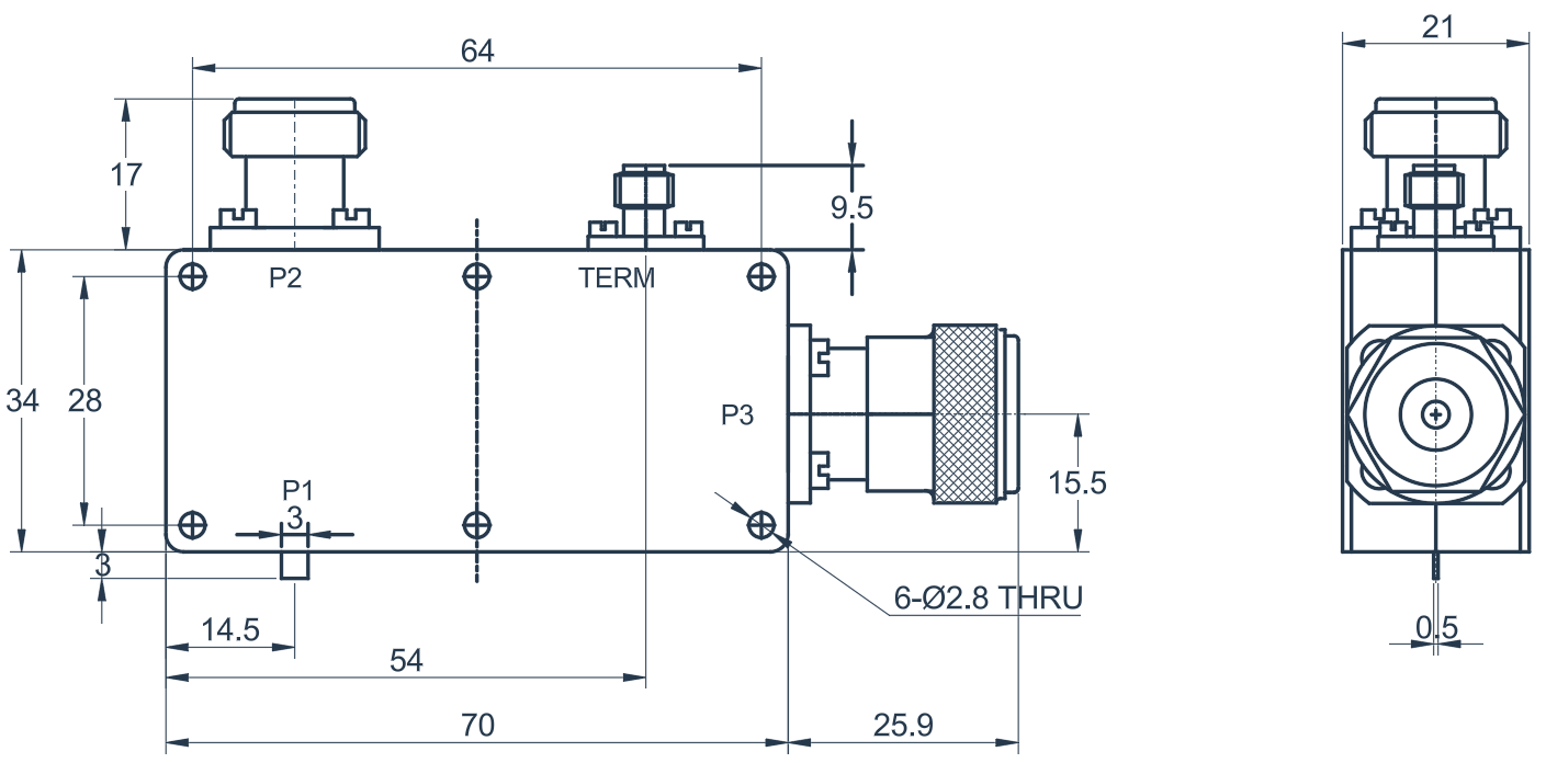 2.9-3.4GHz Dual-Junction Coaxial Circulator Specification Drawing