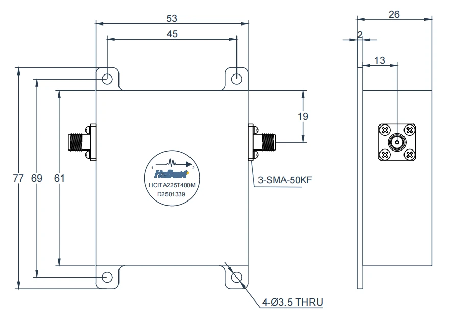Dessin de spécification du circulateur coaxial 225-400MHz